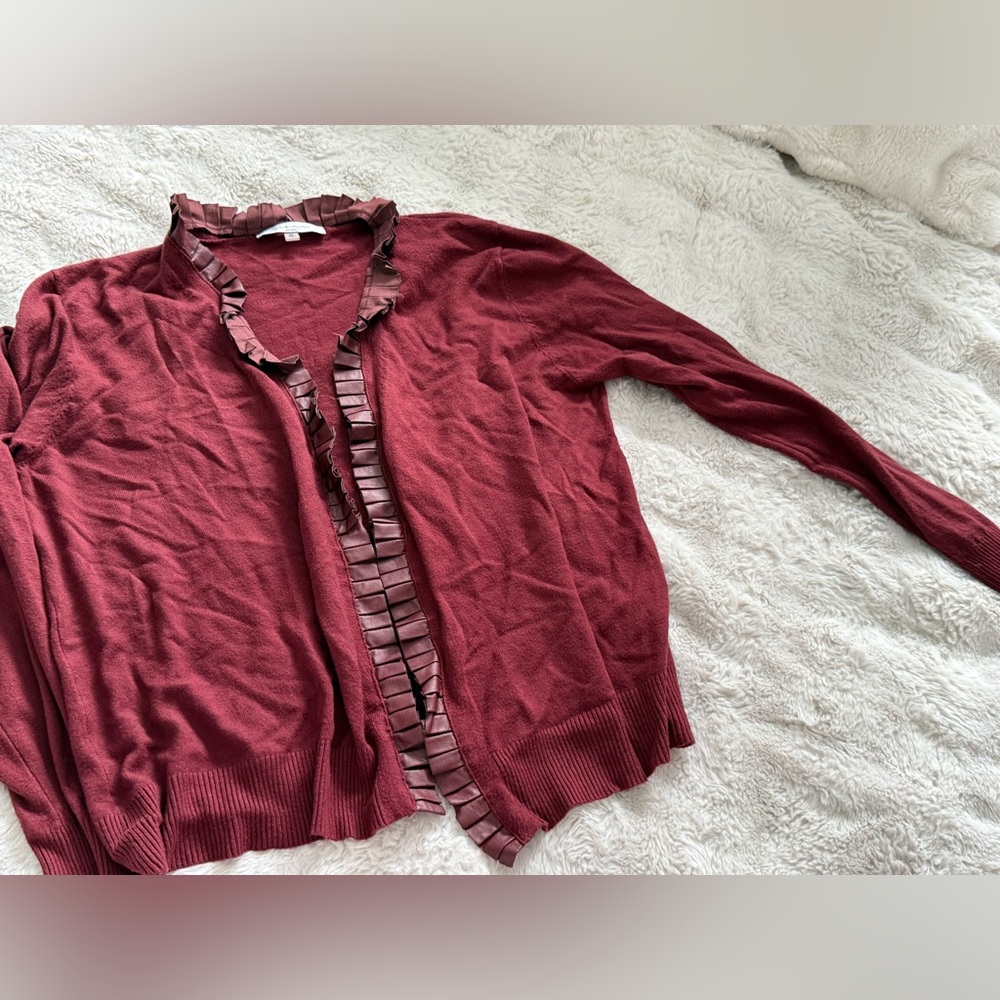 Source Unknown Ruffle Trim Merlot Cardigan